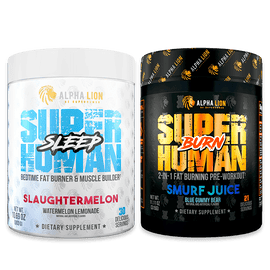 SUPERHUMAN FAT LOSS STACK - SuperHuman Burn + SuperHuman Sleep SMURF JUICE (Blue Gummy Bear) / SLAUGHTERMELON (Watermelon Lemonade) / 1 Month Supply - Alpha Lion