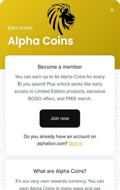 Log into your account and click on ‘Alpha Loyalty’