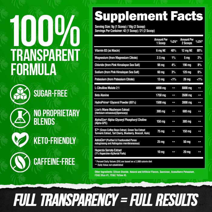 SUPERHUMAN PUMP - Stim Free Pre Workout - 12 Alphalion