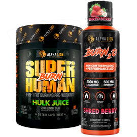 Stubborn Fat Loss Stack Shred Berry (Strawberry & Vanilla) / Hulk Juice (Sour Gummy Bear) - Alpha Lion