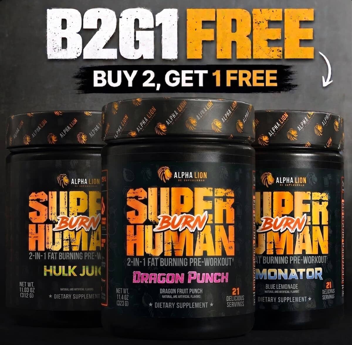 SUPERHUMAN® BURN - 2 in 1 Fat Burning Pre-Workout† - 3 Alphalion
