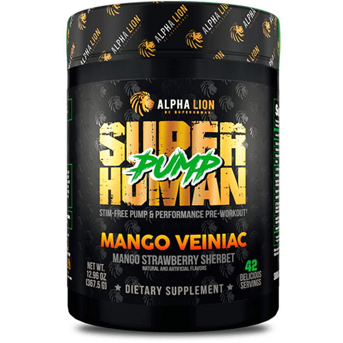 SUPERHUMAN PUMP - Stim Free Pre Workout MANGO VEINIAC (Mango Strawberry Sherbet) - Alpha Lion
