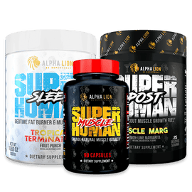 SUPERHUMAN MUSCLE STACK - Post, Sleep & Muscle TROPICAL TERMINATOR (Fruit Punch) / MUSCLE MARG (Lemon-Lime Margarita) / 1 Month - Alpha Lion