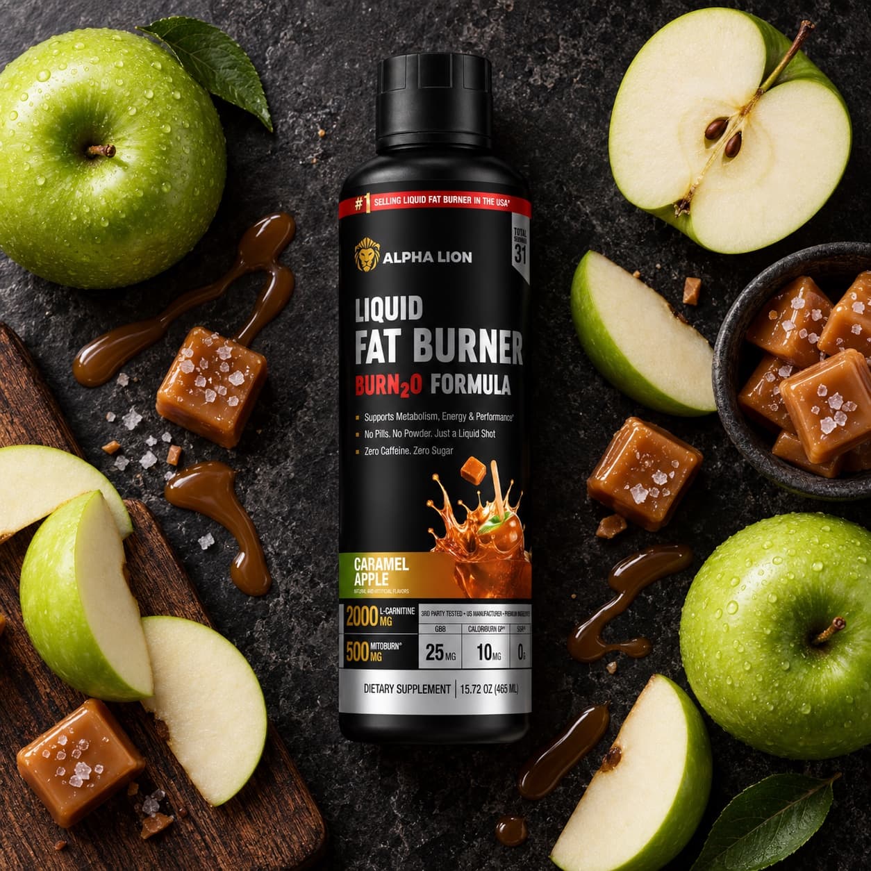 Caramel Apple BURN2O with apples and caramel